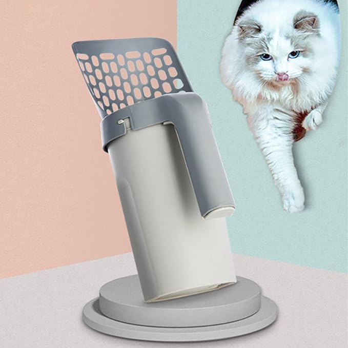 Cat Litter Scoop with Integrated Detachable Deep Shovel – Leakproof Pooper Scooper for Cat with Waste Box & 6 Rolls Odor-Control Litter Bags, Large Capacity Portable Cats Litter Disposal System