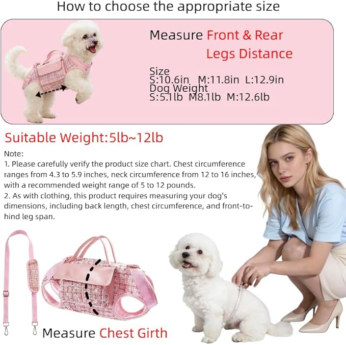 Dog Lift Harness Backpack for Small Dogs Cats, Adjustable Straps Dog Sling Carrier Full Body for Hiking, Travel, Outdoor – Purple Large