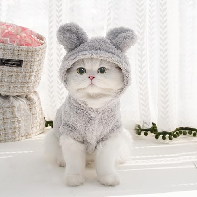 Selena Cat Bunny Ears Costume Cute Dog Kitten Hoodies Sweater Rabbit Ears Puppy Pet Apparel (Large,Gray)