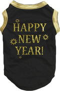 Petitebella Bling Happy New Year Puppy Dog Shirt (Black/Bright Gold, Large)