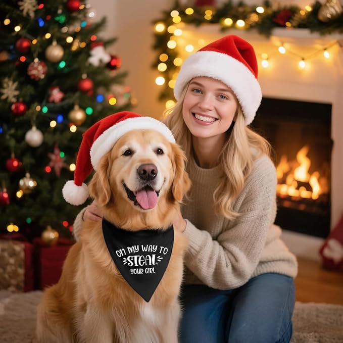 On My Way to Steal Your Girl Black Dog Bandana, Funny Pet Scarf Accessories for Gender Reveal, Dogs Scarf Classical Printing Decor, Christmas Birthday Gifts for Puppy Mom Dad Pet Owners