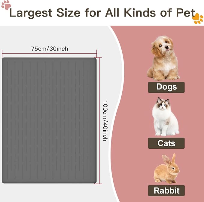 Largest Dog Food Mat, 39.5"x29.5" Silicone Dog and Cat Mat for Food and Water Bowls, Thinken Waterproof Non-Slip XXXL Pet Feeding Mat for Floors (Grayish Blue)