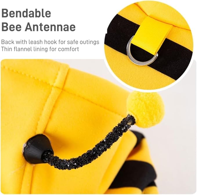 Selena Cat Bee Antennae Costume Hoodies Cute Bee Stripes Dog Kitten Puppy Pet Apparel (Medium,Yellow&Black)