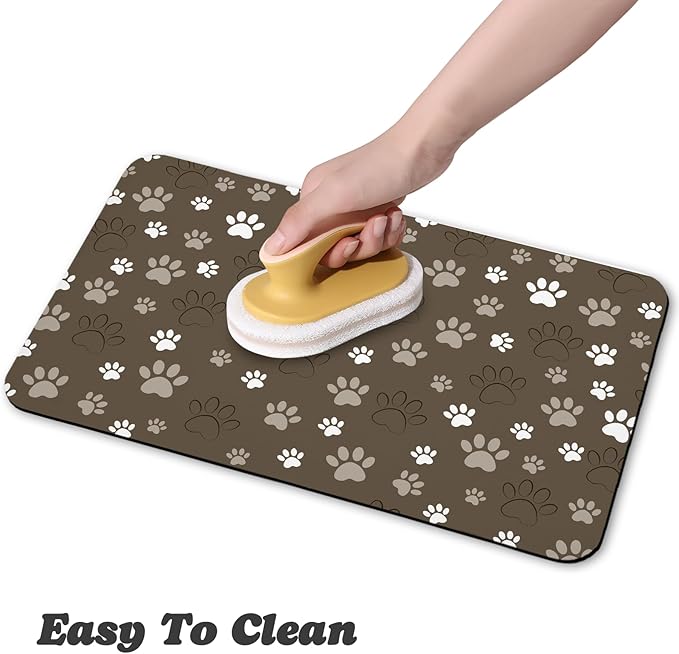 Dog Food Mat, Absorbent Water Bowl Mats Cat Pet Feeding Placemats Brown 17 * 30 inch