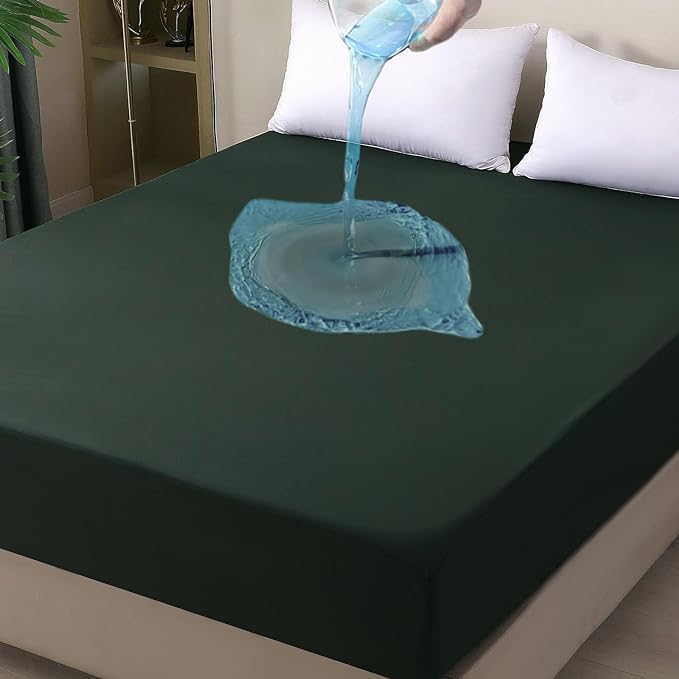 Queen Mattress Protector Waterproof, Fitted Sheet Style Breathable Mattress Cover with Deep Pocket Fits Up to 18'', Noiseless Bed Cover for Kids Adults Pets, Machine Washable (Green, 60'' X 80'')