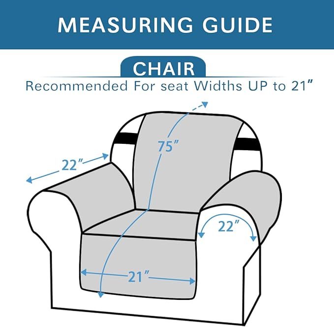 H.VERSAILTEX Reversible Chair Cover Furniture Protector Anti-Slip Couch Cover Water Resistant 2" Elastic Straps Chair Slipcover Pets Kids Fit Sitting Width Up to 21" (Chair:75" x 65", Black/Grey)