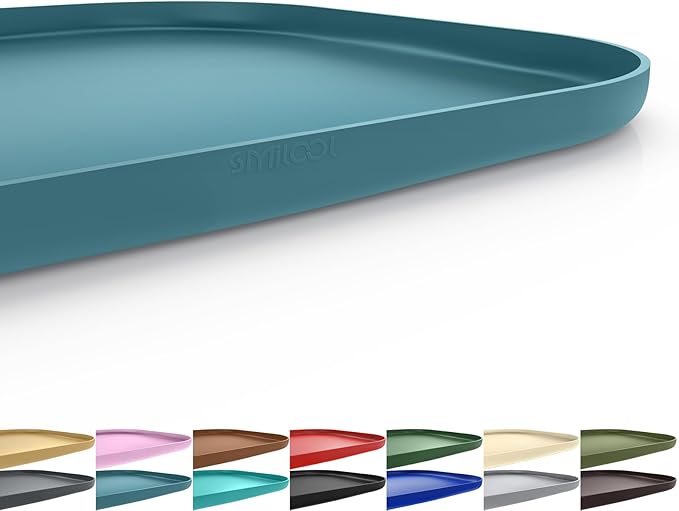 Silicone Pet Feeding Mat with Raised Edge for Food and Water, Dog Bowl Mats, Cat Bowls Placemat with High Lip for Floor Waterproof, Rubber Tray for Cats and Dogs 22 x 14 x0.8 Slate Blue