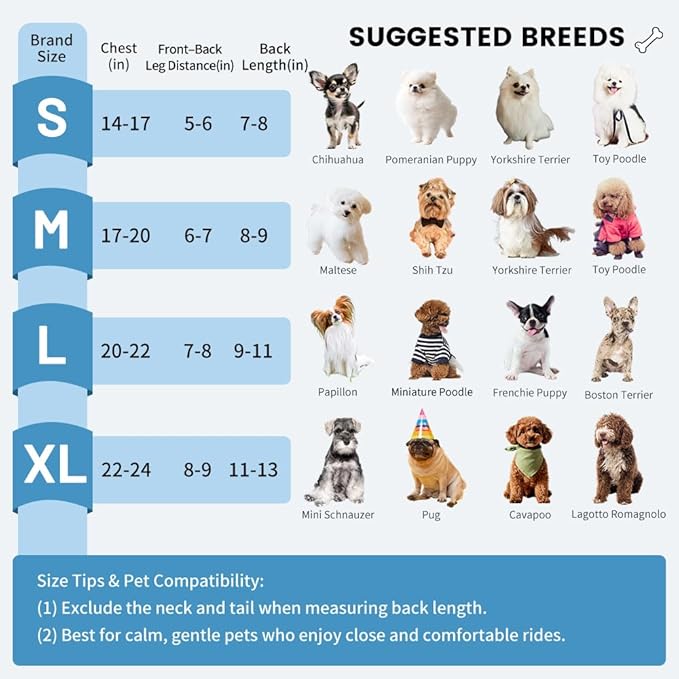 Dog Backpack Carrier, Thick Straps & Cushion, Pet Sling Front Backpacks for Small Medium Dogs 7-11 Lbs, Legs Out, Adjustable Wearable Puppy Chest Travel Bag, Easy-Fit for Hiking/Walking/Camping