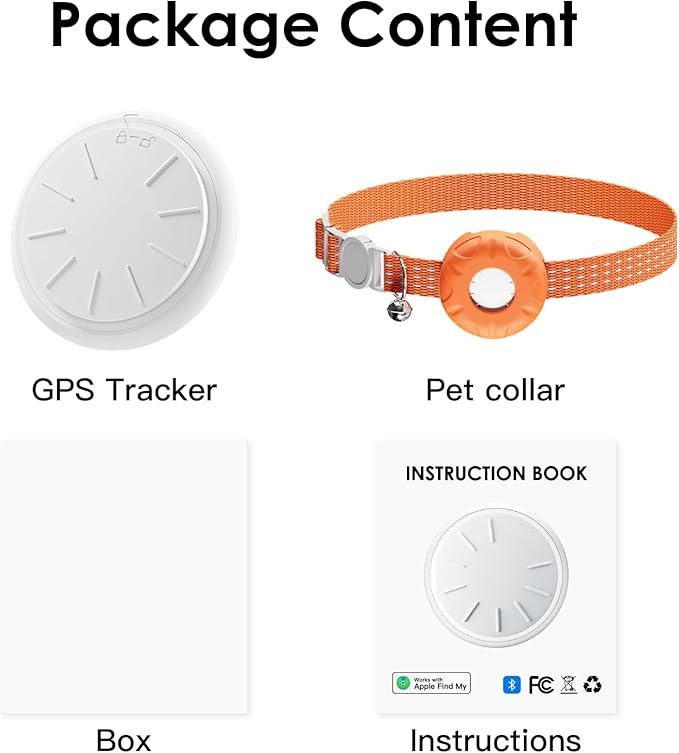 Cat Tracker, MINI GPS Tracker for Cats, Compatible with Apple Find My App(Only iOS), No Monthly Fee, Real-Time Tracking, Smart Alerts, Up to 1-Year Battery