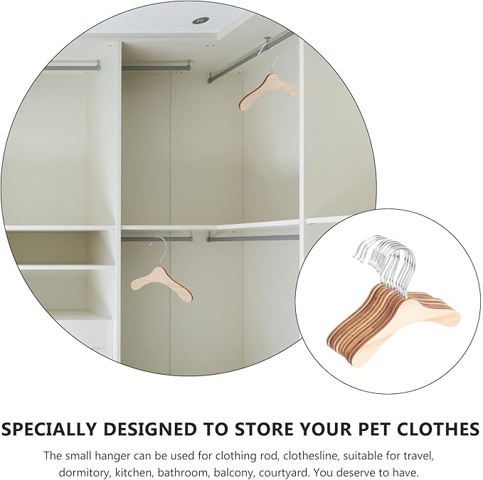 DOITOOL Wooden Dog Hangers for Pet Clothes 8.66 Inch Solid Wood Small Pet Clothes Hangers Portable Household Cat Accessories Replacement Set