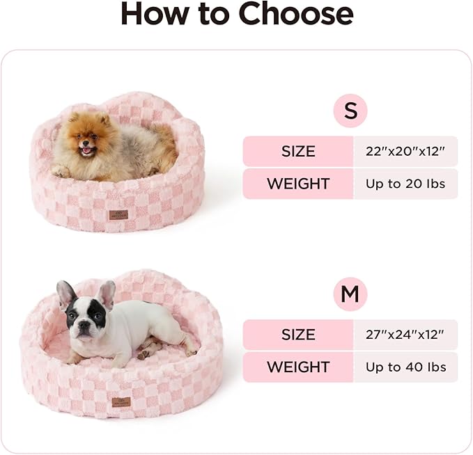 Joydeco Cloud Dog Bed for Small Dogs & Cats, Washable Pet Bed with Orthopedic Foam and Removable Checkered Plush Pad, Non-Slip Bottom for Indoor Puppies and Kittens, 22x20 Inch, Pink