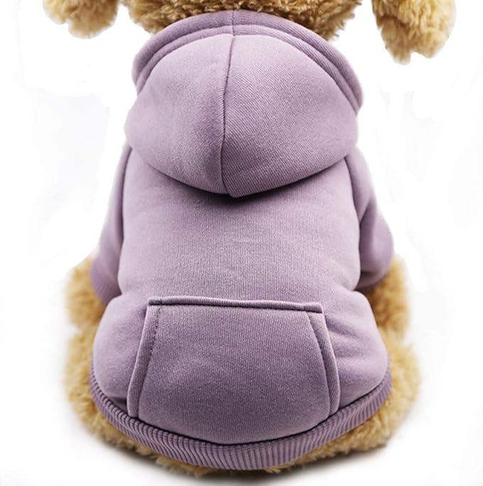 Jecikelon Winter Dog Hoodie Sweatshirts with Pockets Warm Dog Clothes for Small Dogs Chihuahua Coat Clothing Puppy Cat Custume (Purple, Large)