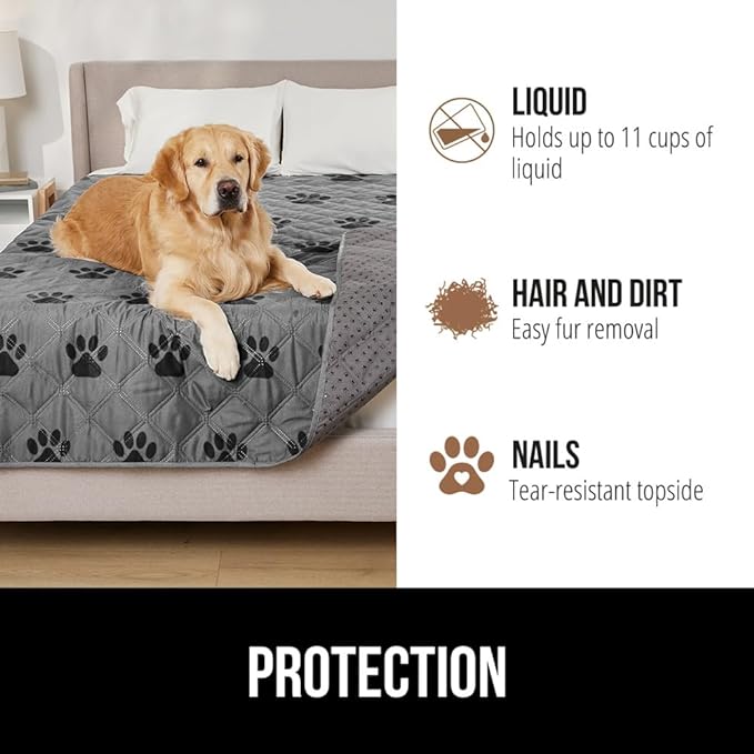 GORILLA GRIP Waterproof Couch Cover for Dogs, Gripped Slip Resistant Backing, Leak Proof Washable Dog Blanket Covers Sofa, Bed, Sectional, Crate, Car, RV Seats, Pet Puppy Essentials, 30x70 Gray Paw
