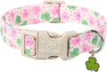 St Patricks Day Dog Collar for Small Dogs - Cute Light Pink Shamrock Girl Dog Collars, Adjustable Irish Clover Puppy Collar with Quick Release Buckle S
