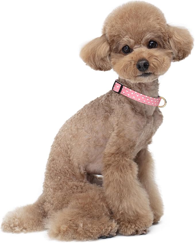 Reflective Dog Collar for Small Dogs, Cute Adjustable Heavy-Duty Nylon Puppy Collars for Boy and Girl Female, Soft Pet Accessories with Quick Release Buckle, Neck 10-16", Pink Hearts