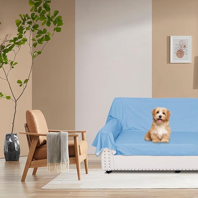 DUJUIKE Waterproof Bed Cover for Dog and Cats,Pet Hair Resistant Bed Sheet Cover, Protective Bed Liner Cover with 100% Waterproof Breathable Thin Fabric (Sky Blue, Twin 63 * 90 inch)