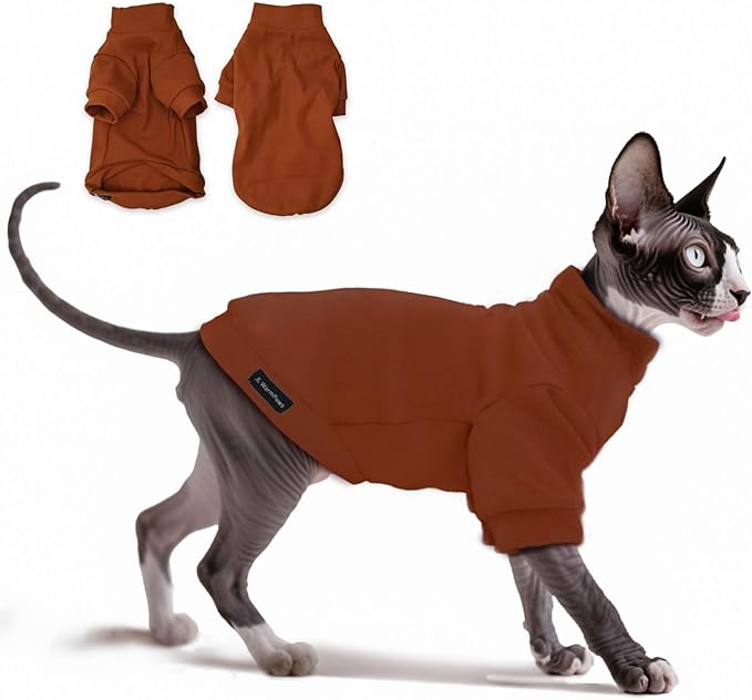 Fleece Sphynx Cat Clothes Soft Hairless Cat Clothes Pullover Cat Sweater for Chihuahua All Season Light and Warm Kitten Cloth for Cats Only Puppy Clothes Small Dog Sweater (Orange, S)
