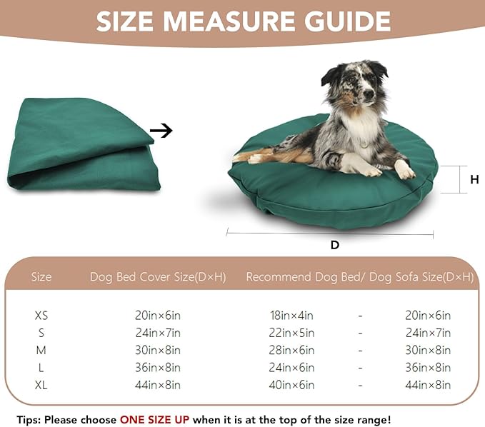 Dog Bed Cover Waterproof Replacement Machine Washable Covers for 20x20 Inch Dog Bed Heavy Duty Scratch Resistant Mattress Protector Pet Bed Round Dark Green Cover Only