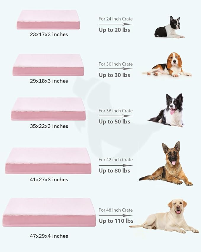 KSIIA Orthopedic Dog Bed - Waterproof & Washable with Removable Cover, Deluxe Plush Egg Crate Foam Design for Large Dogs, 35x22 Inch Pink Dog Crate Bed