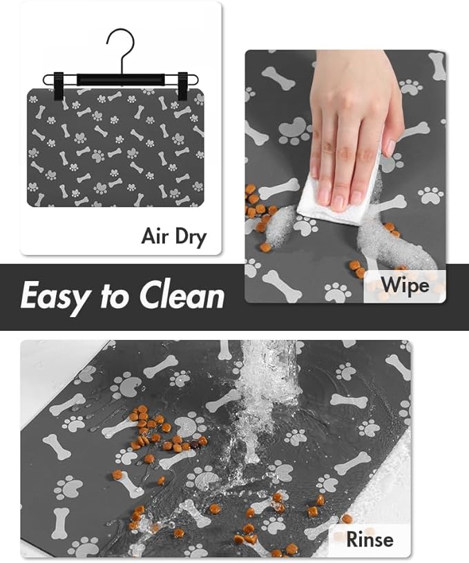 MontVoo Dog Food Mat-Pet Feeding Mat for Food and Water-No Stains Quick Dry Dispenser Cat Bowl Mat for Messy Drinkers(16"X24" Dark Grey)