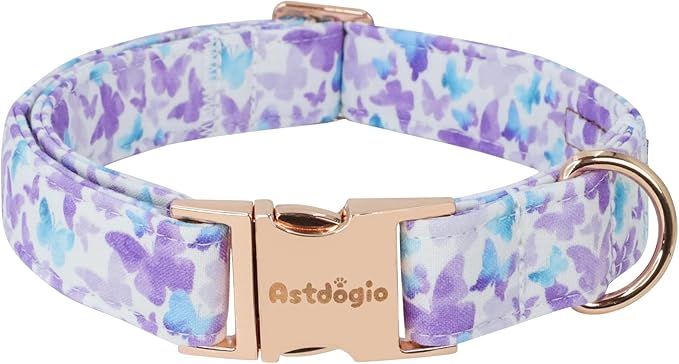 Elegant Butterfly Dog Collar, Purple Blue Gradient Design Collars for Dogs, Adjustable Comfortable for Small Medium Large Dogs, Handmade Cotton Puppy Collar for Daily Walks, Park Adventures-M