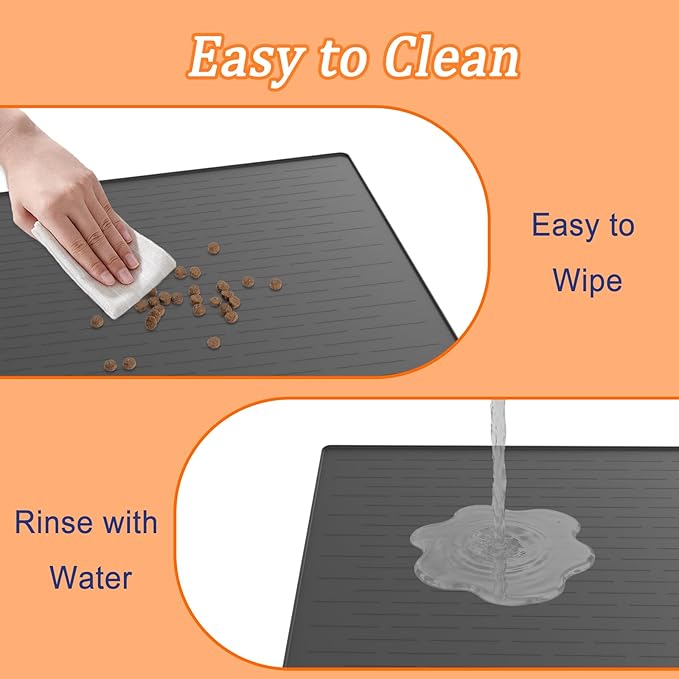 40"x30" XXL Silicone Dog Feeding Mat, 1.5MM Extra Thick Dog Bowl Mat for Food and Water, Large Non-Slip Placemat with High Edges for Dogs Bowls, Easy to Clean, Black