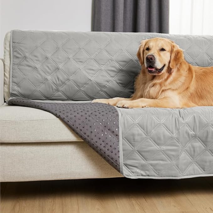 GORILLA GRIP Waterproof Couch Cover for Dogs, Gripped Slip Resistant Backing, Leak Proof Washable Dog Blanket Covers Sofa, Bed, Sectional, Crate, Car, RV Seats, Pet Puppy Essentials, 30x70 Light Gray