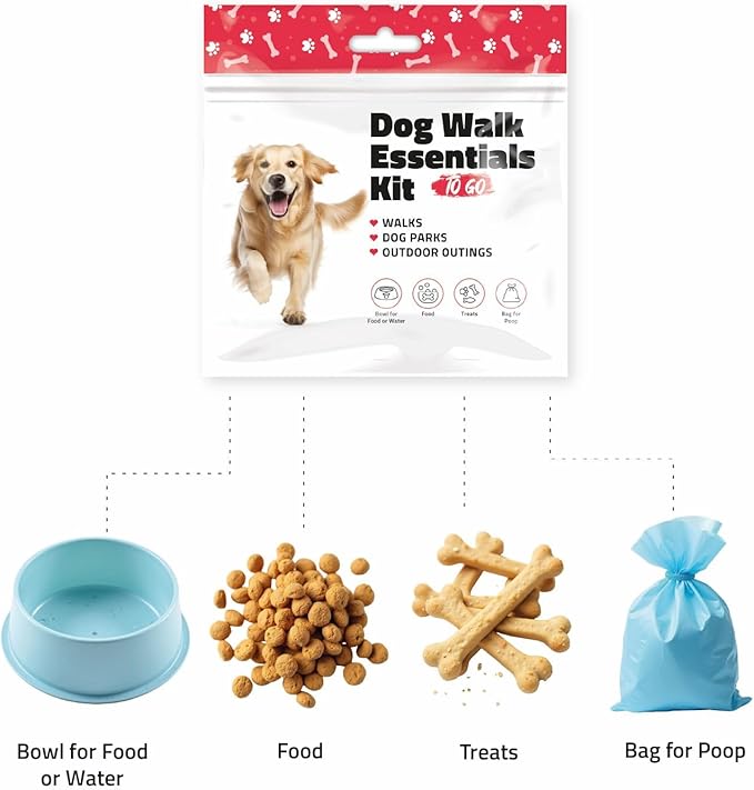 pH Advantage Dog Walking Essentials Kit – Includes Poop Bags, Disposable Water Bowl, Treats & Food – Travel-Friendly Pack Perfect for Walks, Hiking & Unexpected Emergencies - Red Style (50)