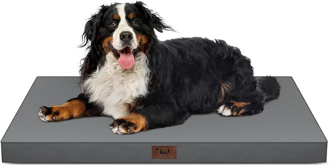 Outdoor Extra Large Dog Crate Bed, XXL Waterproof Dog Bed for Giant Breeds Dogs, 47x29 Inch Orthopedic Egg Crate Foam Pet Mat with Removable Cooling Cover, Grey