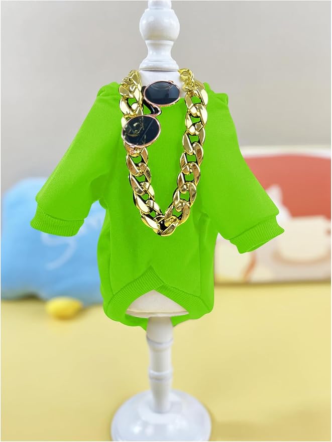 QWINEE 3Pcs Dog Hoodie Cat Apparel Dog Custume Set with Necklace and Sunglasses Pet Clothes for Puppy Small Medium Dogs Cats Green XX-Small