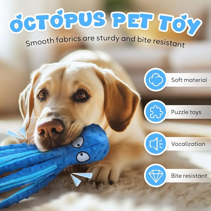 Octopus Dog Toys, No Stuffing Crinkle Dog Toys for Aggressive Chewers, Durable Interactive Chew Toys for Small, Medium and Large Dogs Training and Reduce Boredom (2PCS-B)