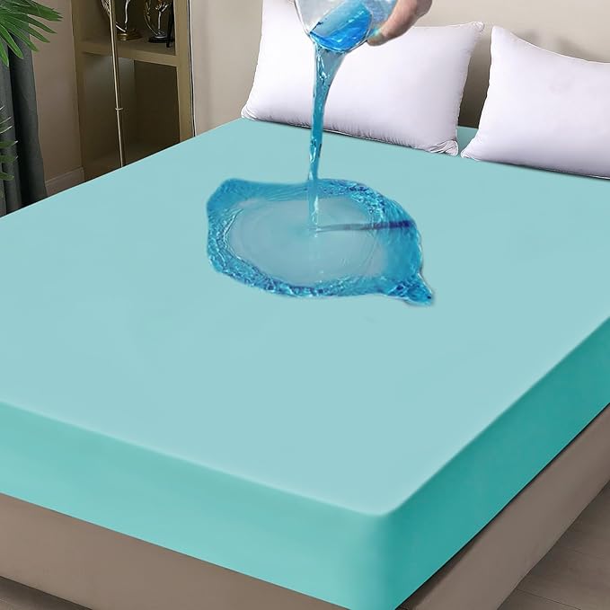 Waterproof Mattress Protector Queen, Fitted Sheet Style Breathable Mattress Cover with Deep Pocket Fits Up to 18'', Noiseless Bed Cover for Kids Adults Pets, Machine Washable (Cyan, 60'' X 80'')