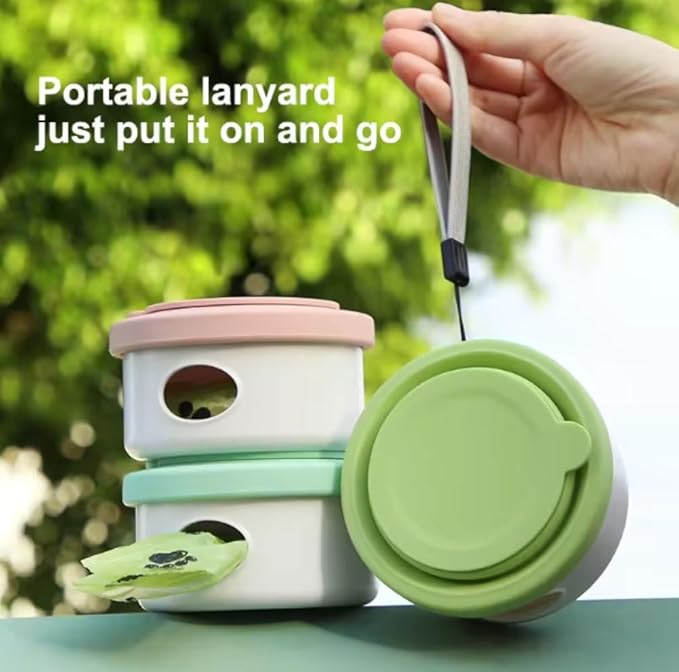 3 in 1 Collapsible Dog Bowl, Treat Container, Poop Bag Holder with 1 Roll Poop Bags – Practical Silicone Dog Bowl, – Durable Pet Bowls for Travel Essentials, Daily Walks (Pink)
