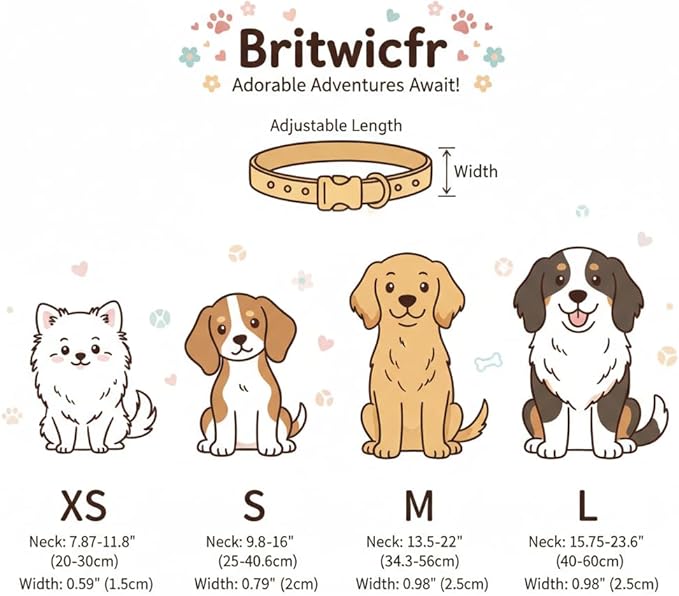 Pink Dog Collar, Girl Dog Collar with Cute Dogs and Hearts, Cute Spring Summer Food Collar with Soft & Breathable Fabric, Adjustable Pet Collar for Small Dogs