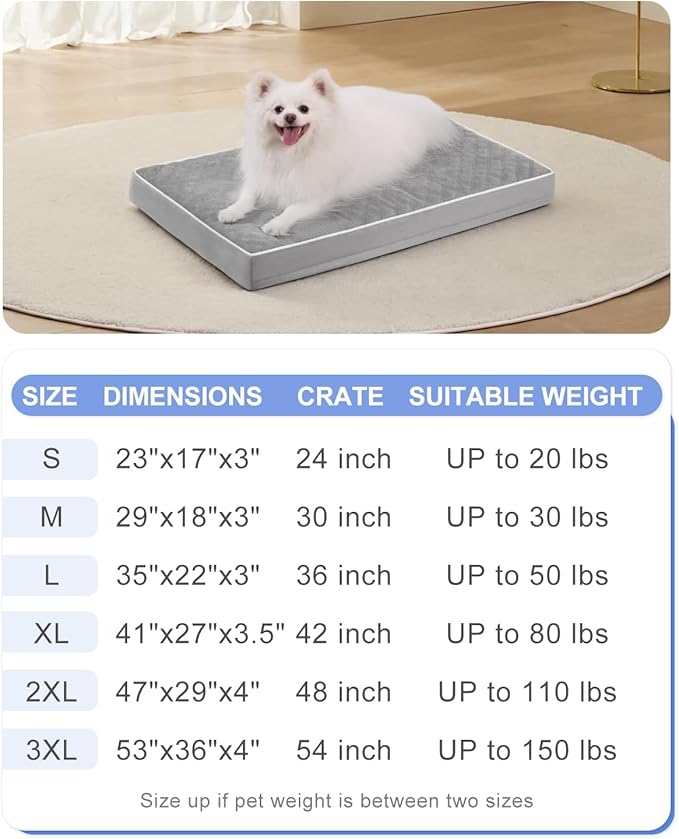 KSIIA Orthopedic Dog Bed for Small Dogs with Removable Machine Washable Cover Waterproof Crate Pad with Egg Crate Foam and Non-Slip Bottom, 23x17 Inch, Light Gray