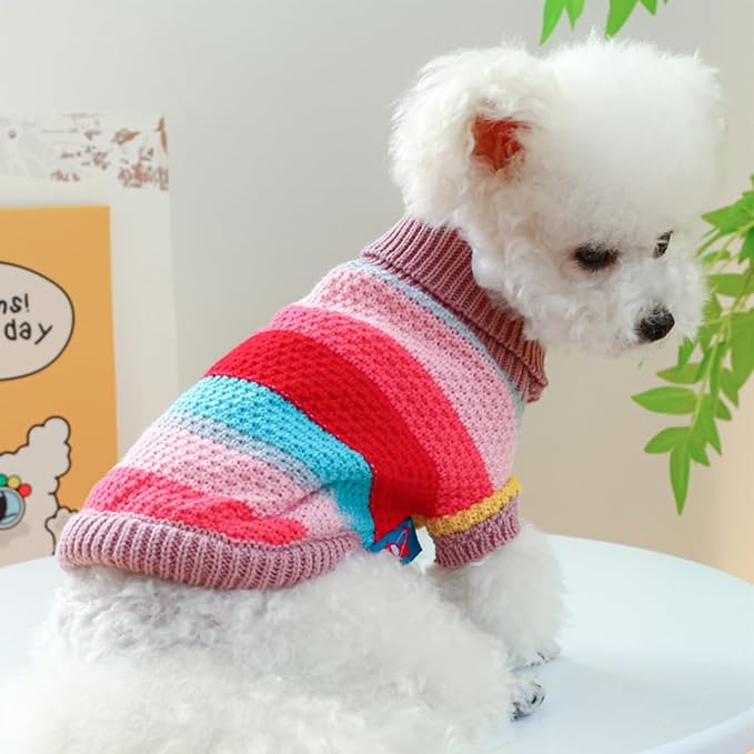 Rainbow Puppy Sweater for Small Dog Pullover Knitted Dog Sweatshirt Cable Cat Knitwear Warm Pet Clothes for Kitten Chihuahua Yorkie Toy Poodle (Rainbow, Medium)