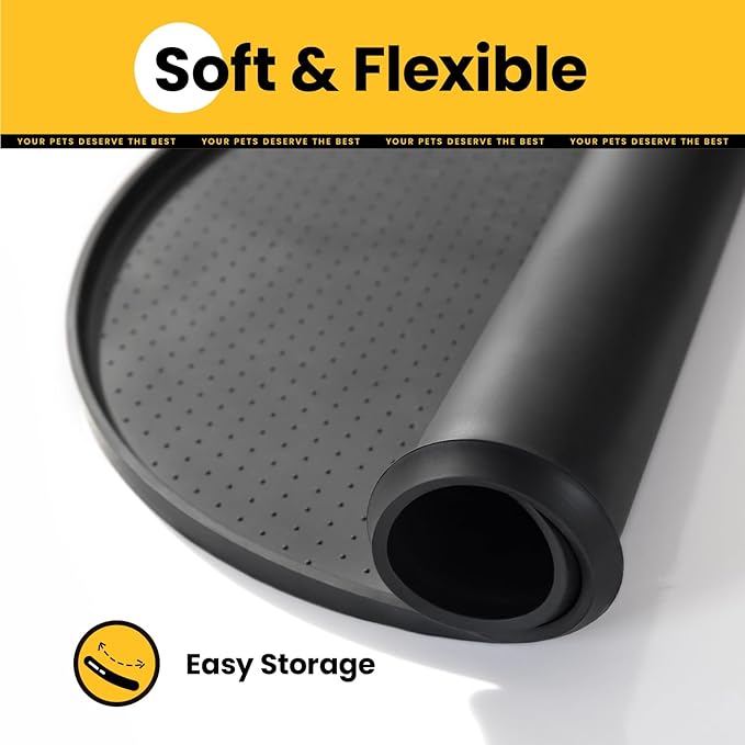 Dog Food Mat,1/2 Inch Raised Edges Cat Feeding Mat for Spill Containment,BPA-Free Silicone Pet Food Mats for Floor Waterproof,Rubber Dog Placemats for Food and Water Bowls(Black,19"x12")