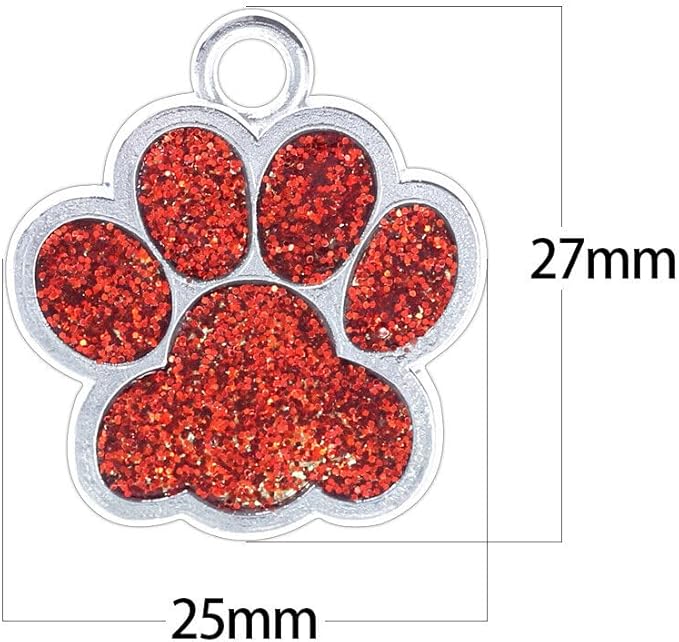 Cute Personalized Pet Name Tags for Cats/Dogs - Glitter Custom pet id tag, Dog id Tags Engraved for Pets, Customizable cat tag, pet Collar Charms, Dog Name tag (Paw-Shaped-Small: Red)