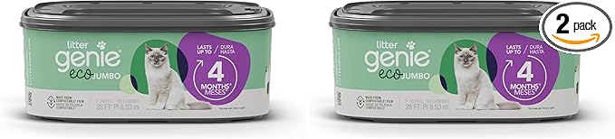 Litter Genie Eco Refills | Compostable Cat Litter Bags Jumbo 2-pack | Up to 4 Months of Supply in 1 Cartridge