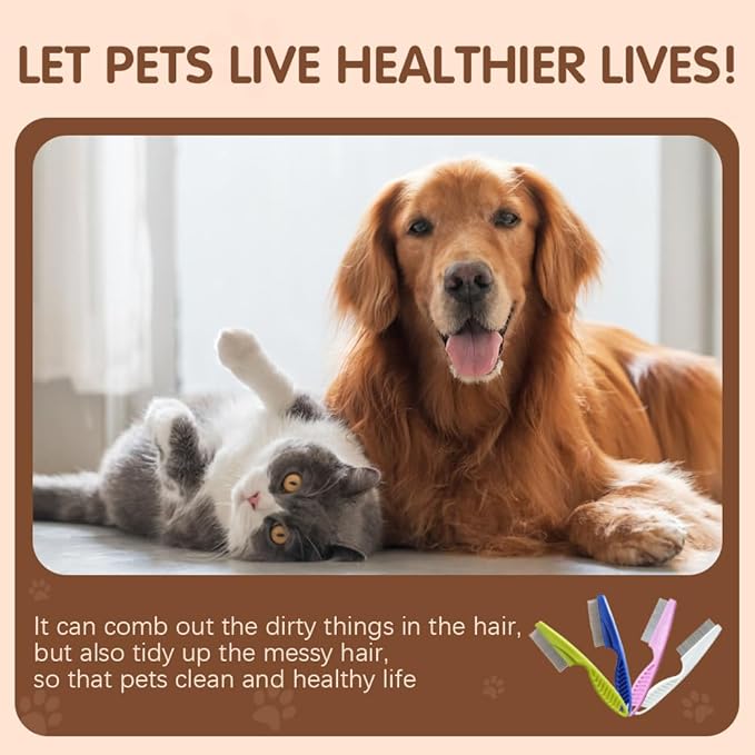 2 Pack Multifunctional Pet Comb, Upgrade Pet Grooming Brush Magic Tear Stain Removal Fine Tooth Stainless Massage Comb Kit for Puppies and Dogs (White)