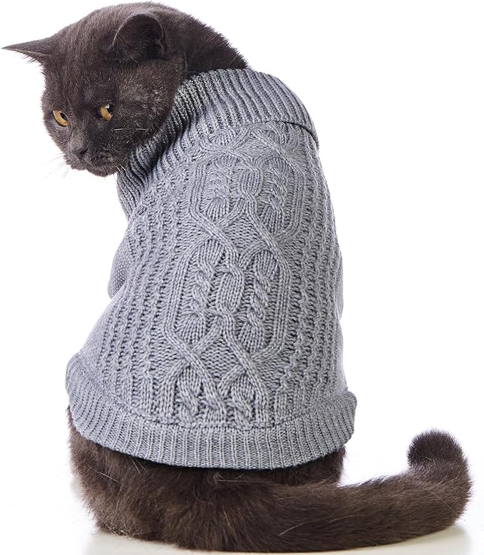 Stretchy Cat Sweater - 17 Colors & 6 Sizes | Snug Winter-Ready Knit for Boy/Girl Cats & Kittens (Grey, X-Small)