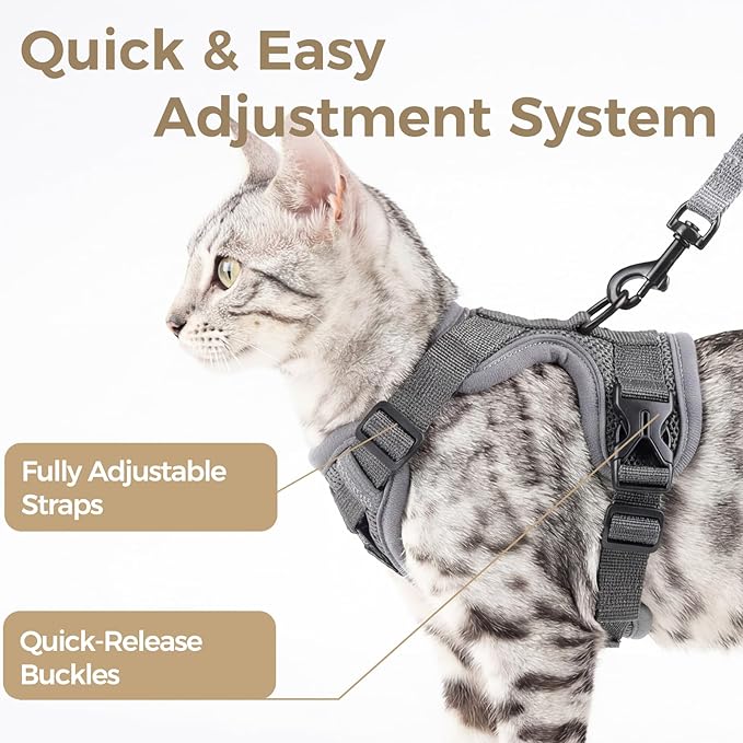 Cat Harness and Leash Set Escape Proof Tactical Small Kitten Harness Emotional Support Cat Vest, Grey, S