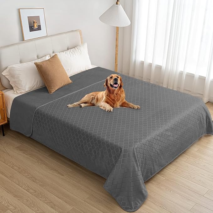 fuguitex Waterproof Dog Blanket Bed Cover Dog Crystal Velvet Moroccan Fuzzy Cozy Plush Pet Blanket Throw Blanket for Couch Sofa(40 * 60 inch, Dark Grey+Grey)