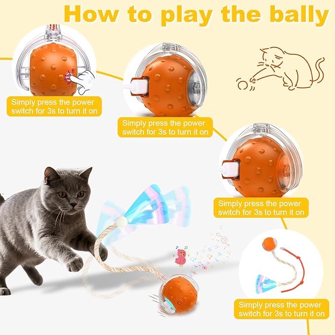 Interactive Cat Toys Ball for Indoor Cats,Automatic Cat Toy with Elastic Mesh Tail,Rechargeable Rolling Kitten Toy,Cat Enrichment Toys for Indoor Cats (Red1, Cat Toy Ball)