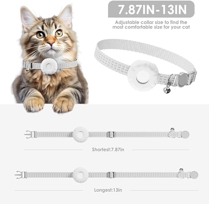 Cat Tracker, MINI GPS Tracker for Cats, Pet Tracker for Cats Compatible with Apple Find My App (Only iOS), No Monthly Fee, Real-Time Tracking, Smart Alerts, Up to 1-Year Battery, Waterproof