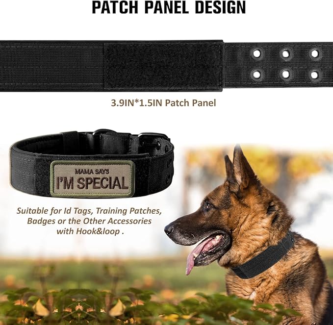 Tactical Dog Collar Military Adjustable Dog Collars Soft Nylon Training Collar with Patch Heavy Duty Metal Buckle Collars for Medium Large Dogs (Blue, M)