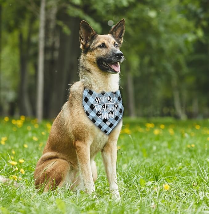 Dog Bandana, Happy Birthday Mom Dog Bandana, Dogs Scarf Classical Plaid Printing, Dogs Scarf Accessories, Doggy Bandanas Pet Kerchief, Doggy Bandanas Gift for Mom Birthday Party (L6)