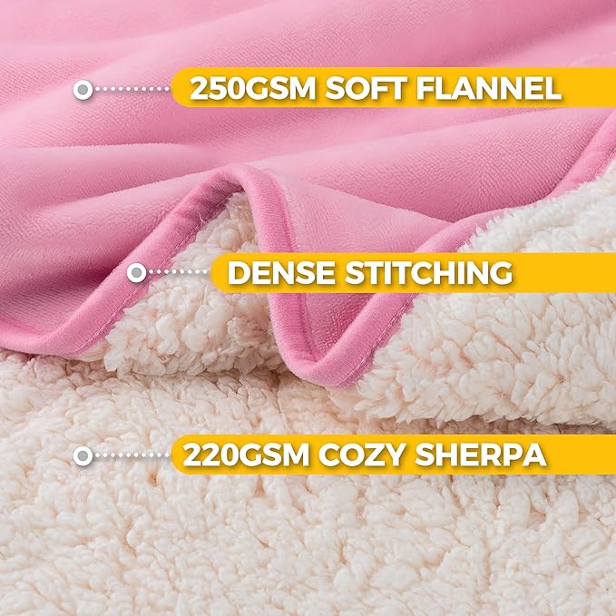 Sunheir Waterproof Dog Blankets for Large Dogs - Cat Blanket Washable for Couch Protection, Soft Sherpa Fleece Puppy Throw Blanket to Prevent Urine Leaks & Protects Furniture, 40"X 50", Pink