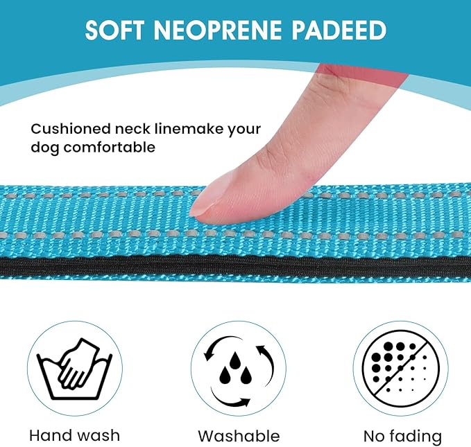 Reflective Dog Collar Padded with Soft Neoprene Breathable Quick Release Basic Dog Collars for Puppy Small Dogs Sky Blue