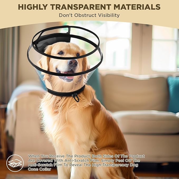 Dog Cone Collar for After Surgery,Transparent Dog Cones Alternative for Small Large Medium Size Dogs,Adjustable Depth Pet Recovery Collars,Elizabethan Collar for Dogs Stop Licking Wound(XXL)